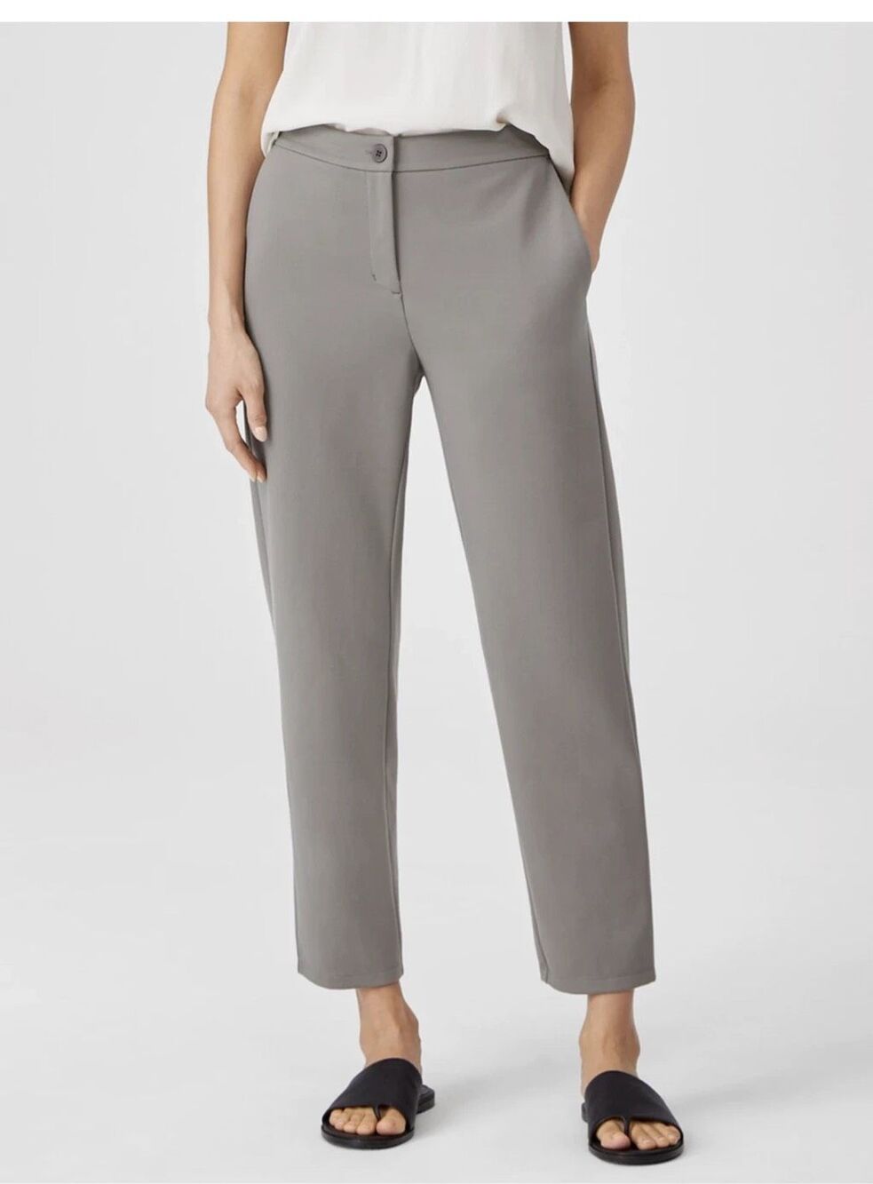 Eileen Fisher $178 Tencel Ponte Slim Pants Gray Womens Large NEW- missing button